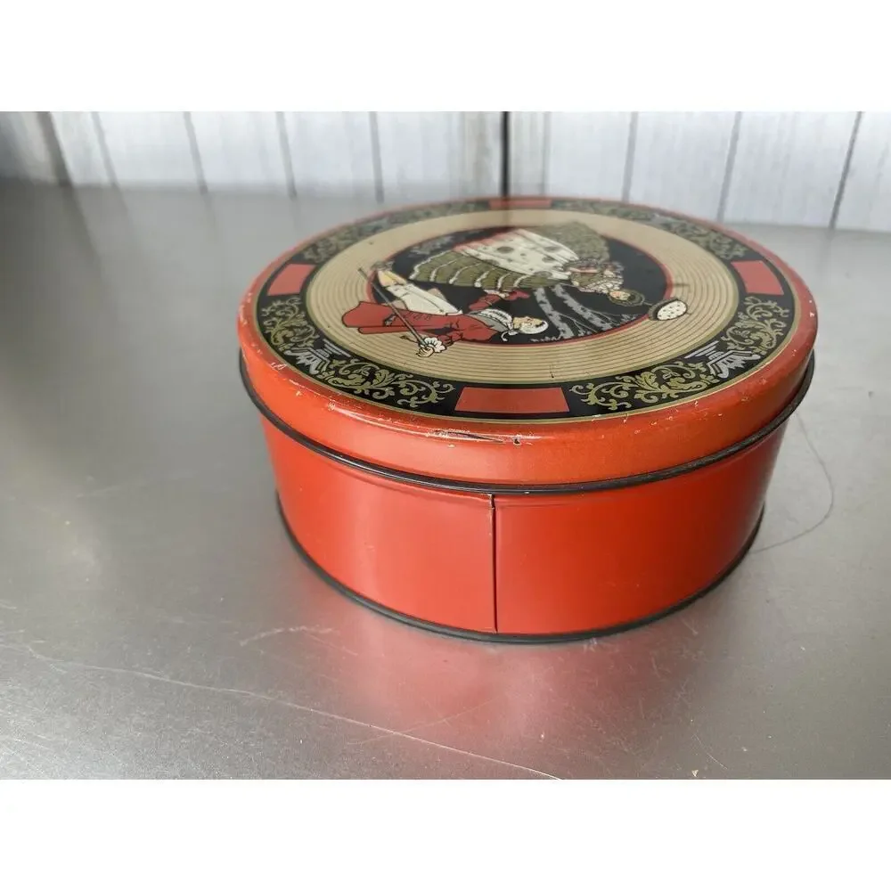 Antique Art Deco Romantic Victorian Couple Orange 1920s - 1930s Round Tin